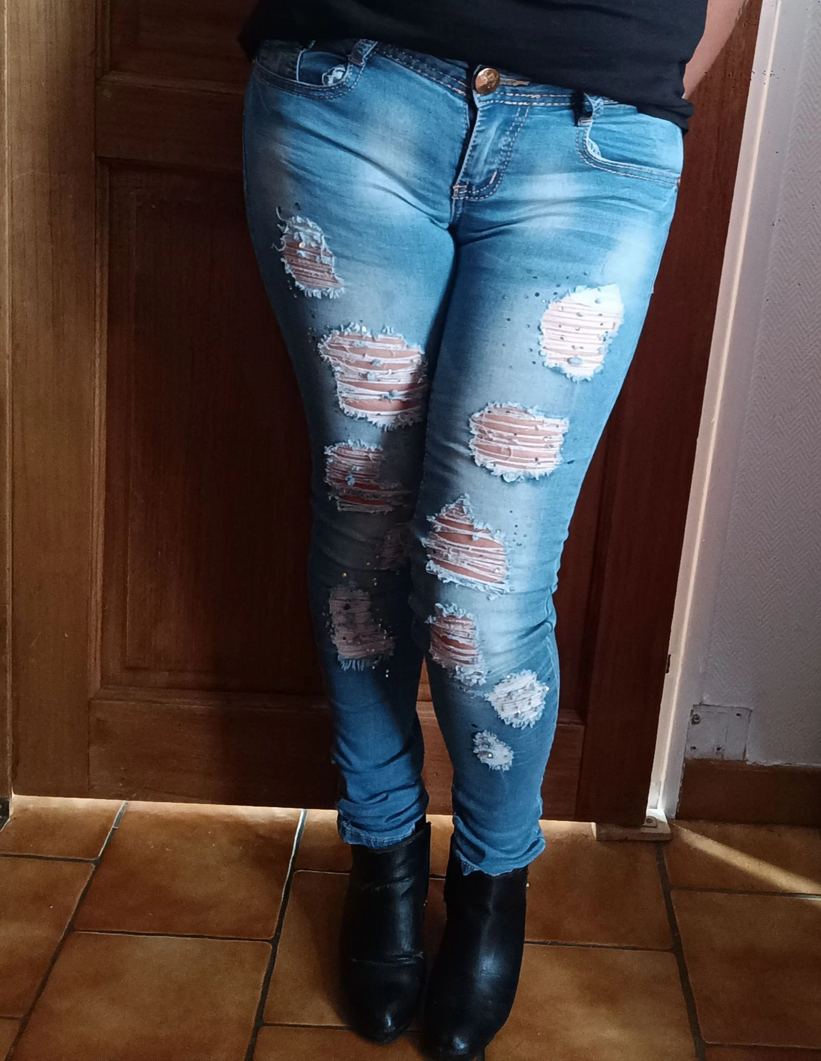 Jean slim troué strass LD Style - Taille XS